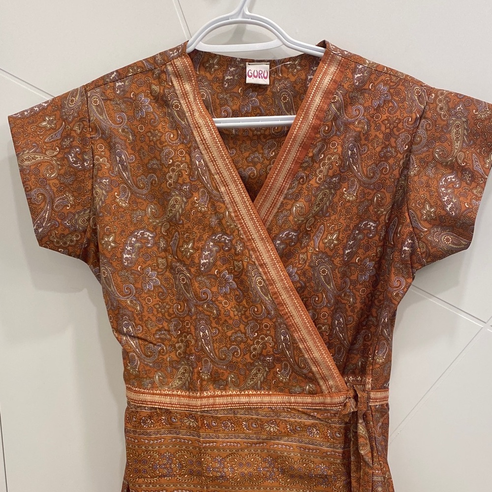 NWOT Silk Paisley Wrap Dress PTP 18 Burnt Orange Size Small